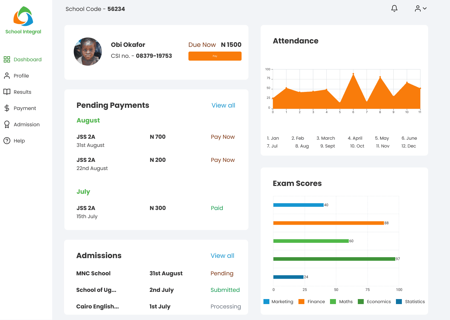 A School Integral students dashboard design
